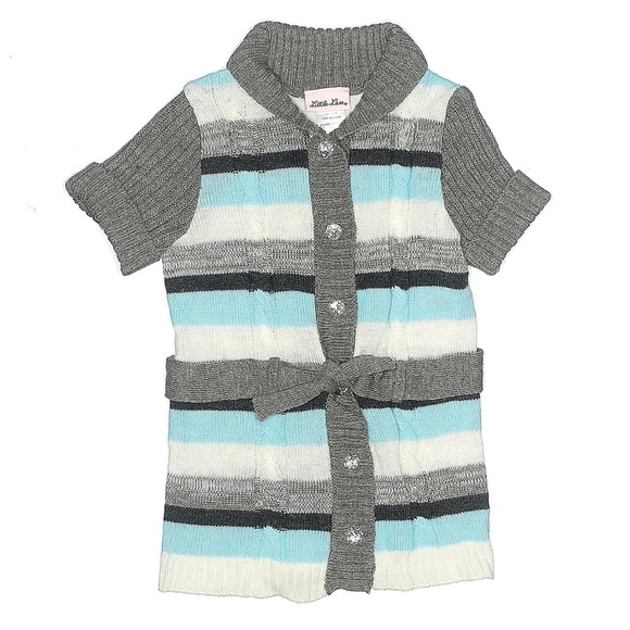 Little Lass Striped Chunky Knit Cardigan Sweater - Picture 1 of 9